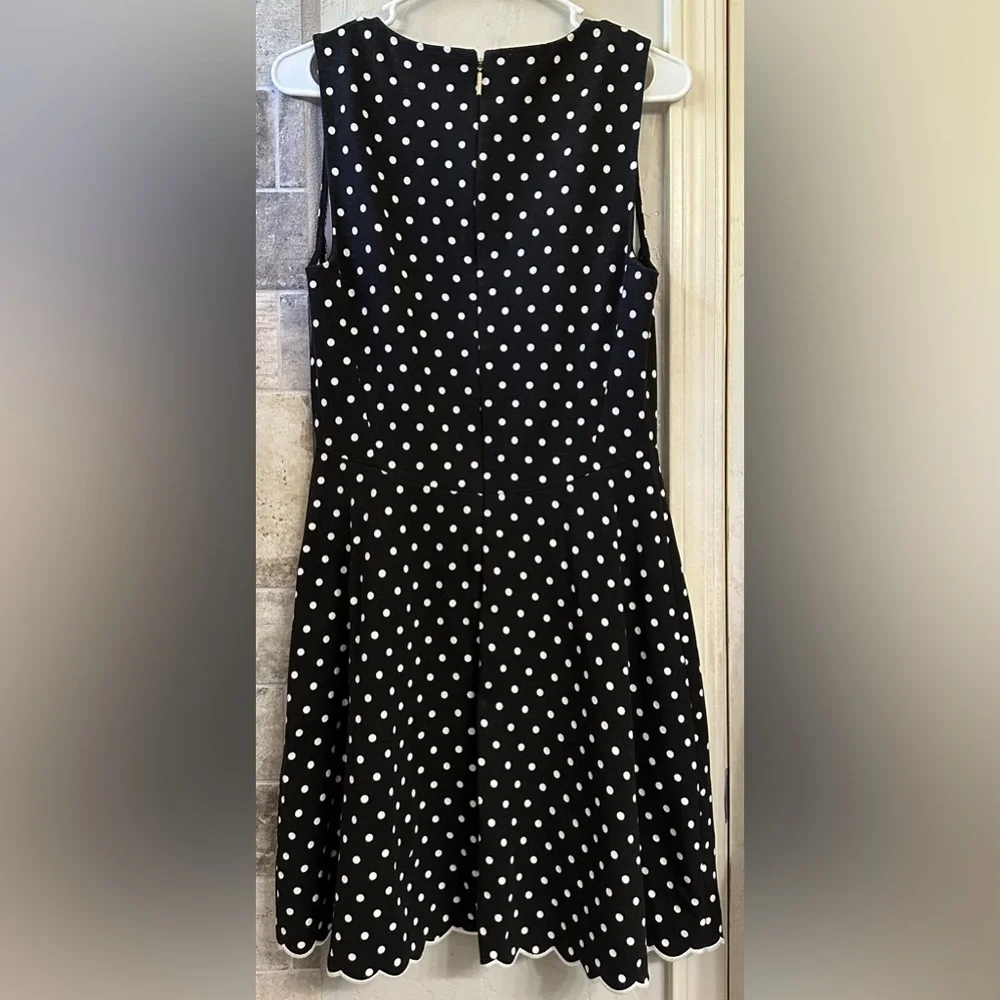 Kate Spade Sleeveless Cabana Dot Fit & Flare Ponte Mini Dress w Scallop Hemline